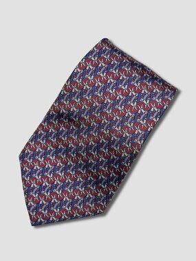 HERMES PURPLE BLUE HORSESHOES PRINT SILK NECKTIE